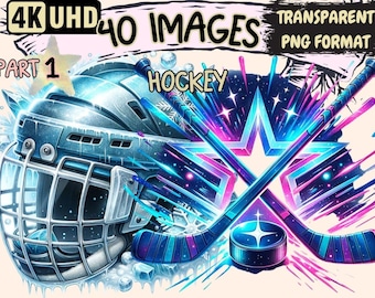 Dynamic Hockey Clipart – 40 PNG Graphics, Commercial Use (Digital Download)