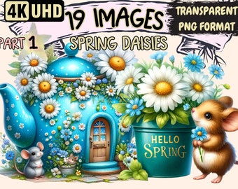 Spring Daisies Clipart – Cheerful Floral PNG Graphics (Digital Download)