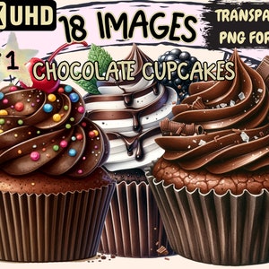 Chocolate Cupcakes Clipart - 18 PNG Sweet Choco Dessert Graphics, Instant Digital Download, Unlimited Commercial Use for Crafts & Designs