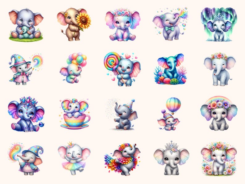Elephants Clipart – 99 PNG Graphics, Playful Cartoon Art (Digital Download) image 3