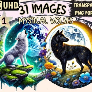 Mystical Wolf Clipart – 31 Fantasy PNG Illustrations (Digital Download)
