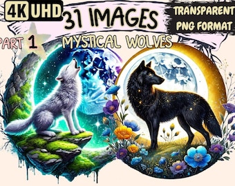 Mystical Wolf Clipart – 31 Fantasy PNG Illustrations (Digital Download)