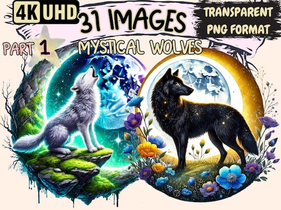 Mystical Wolf Clipart – 31 Fantasy PNG Illustrations (Digital Download)