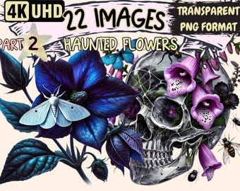 Haunted Flowers Clipart – 22 PNG Spooky Floral Illustrations (Digital Download)