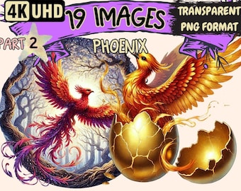 Phoenix Clipart – 19 Mythical Flame Bird PNG Illustrations (Digital Download)