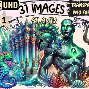 Atlantis Clipart - 31 PNG Mythical Underwater City Illustrations, Fantasy Ocean Art, Instant Digital Download, Unlimited Commercial Use