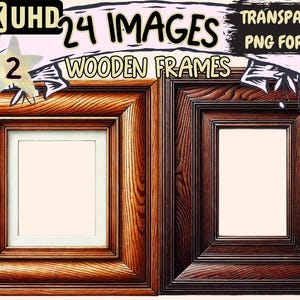 Wooden Frames (P2) Clipart - 24 PNG Rustic Frame Illustrations, Natural and Vintage Art, Instant Digital Download, Unlimited Commercial Use