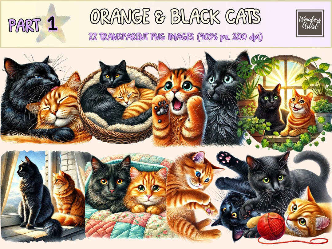 Orange Black Cats Clipart 22 PNG Cute Pet Feline Graphics