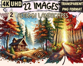 Autumn Landscape Clipart – 22 Fall Scenery PNG Illustrations (Digital Download)