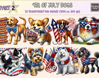 4th of July Dogs Clipart – Patriotic Puppy PNG Graphics (Digital Download)