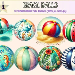 Beach Balls Clipart – 31 Summer Fun PNG Graphics (Digital Download)
