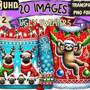 Ugly Sweaters (P2) Clipart - 20 PNG Festive Sweater Illustrations, X-Mas Holiday Art, Instant Digital Download, Unlimited Commercial Use