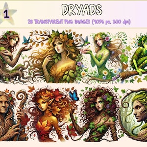 Dryads Clipart - 28 PNG Enchanted Forest Graphics, Tree Spirit Illustrations, Nature Printables, Instant Digital Download, Commercial Use