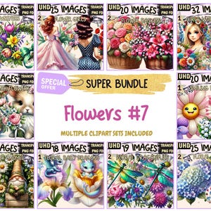 Flowers #7 SUPER BUNDLE - 20 Clipart Bundles Inside, Botanical Floral Graphics, Mega Promo Deal Clipart, Digital Download, Commercial Use