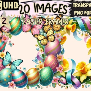 Easter Frames (P2) Clipart - 20 PNG Festive Frame Graphics, Spring Border Printables, Instant Digital Download, Unlimited Commercial Use