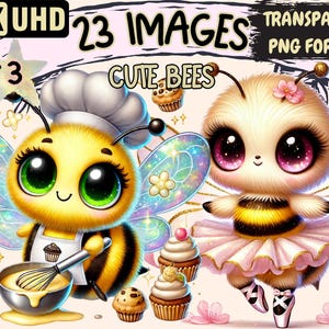 Cute Bees (P3) Clipart - 23 PNG Adorable Sweet Bee Illustrations, Honey Bee Art, Instant Digital Download, Unlimited Commercial Use Crafts