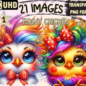 Funny Chicken Clipart - 21 PNG Humorous Chicken Graphics, Farm Printables, Instant Digital Download, Unlimited Commercial Use Designs Crafts