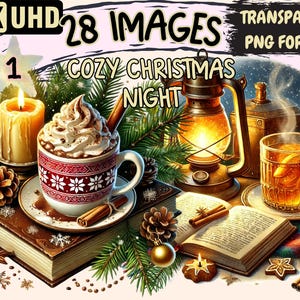 Cozy Christmas Night Clipart - 28 PNG Festive Warm Holiday Illustrations, Winter Night Art,Instant Digital Download,Unlimited Commercial Use