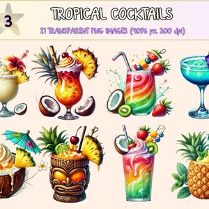 Tropical Cocktails (P3) Clipart - 21 PNG Exotic Summer Drink Graphics, Colorful Cocktail Images, Instant Digital Download, Commercial Use