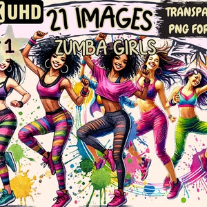 Zumba Girls Clipart - 21 PNG Dance Fitness Illustrations, Active Lifestyle Art, Instant Digital Download, Unlimited Commercial Use Crafts