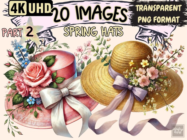 Floral Spring Hats Clipart – Fashion Bonnet PNG Graphics (digital ...