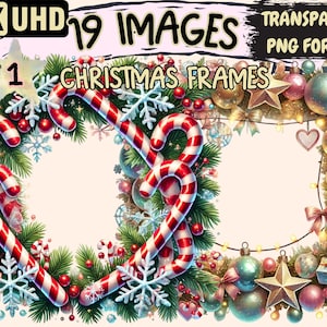 Christmas Frames Clipart - 19 PNG Festive Frame Graphics, Holiday Border Printables, Instant Digital Download, Unlimited Commercial Use