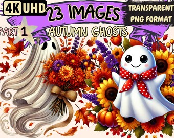 Autumn Ghosts Clipart – 23 Spooky Fall Illustrations (Digital Download)