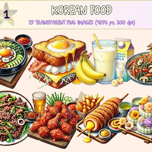 Korean Food Clipart - 29 PNG Traditional Cuisine Graphics, Asian Culinary Dish Print Illustrations, Instant Digital Download, Commercial Use
