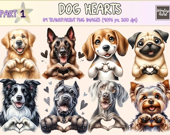 Dog Hearts Clipart Bundle - 84 PNG Cute Puppy Graphics, Adorable Doggy Love Printables, Instant Digital Download, Unlimited Commercial Use