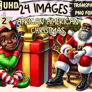 African American Christmas (P2) Clipart - 24 PNG Festive Xmas Illustrations, Diverse Art, Instant Digital Download, Unlimited Commercial Use
