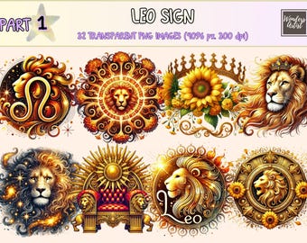 Leo Sign Clipart - Zodiac Astrology PNG Graphics (Digital Download)