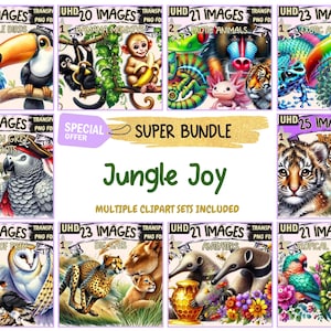 Jungle Joy SUPER BUNDLE - 28 Clipart Bundles Inside, Tropical Animals Graphics, Mega Promo Clipart Images, Digital Download, Commercial Use