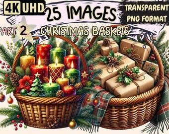 Christmas Baskets Clipart – 25 Festive PNG Illustrations (Digital Download)