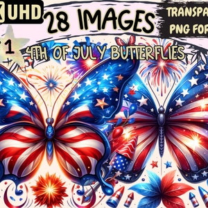 4th of July Butterflies Clipart - 28 PNG Patriotic Butterfly Graphics, Festive Printables, Instant Digital Download,Unlimited Commercial Use