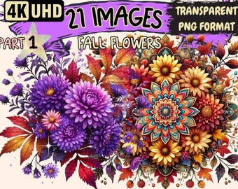 Fall Flowers Clipart – Autumn Floral PNG Illustrations, Commercial Use (Digital Download)