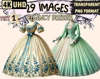Regency Dresses Clipart – 29 PNG Fashion Graphics, Vintage Printables (Digital Download)
