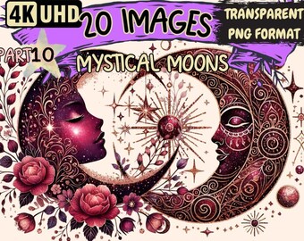 Mystical Moon Clipart – 20 PNG Celestial Graphics (Digital Download)