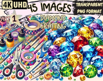 Diamond Crafting Clipart – 45 Gemstone PNG Illustrations (Digital Download)