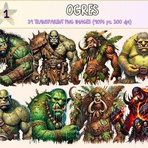 Ogres Clipart - 34 PNG Mythical Fairytale Monster Graphics, Fantasy Creature Illustrations, Instant Digital Download, Commercial Use