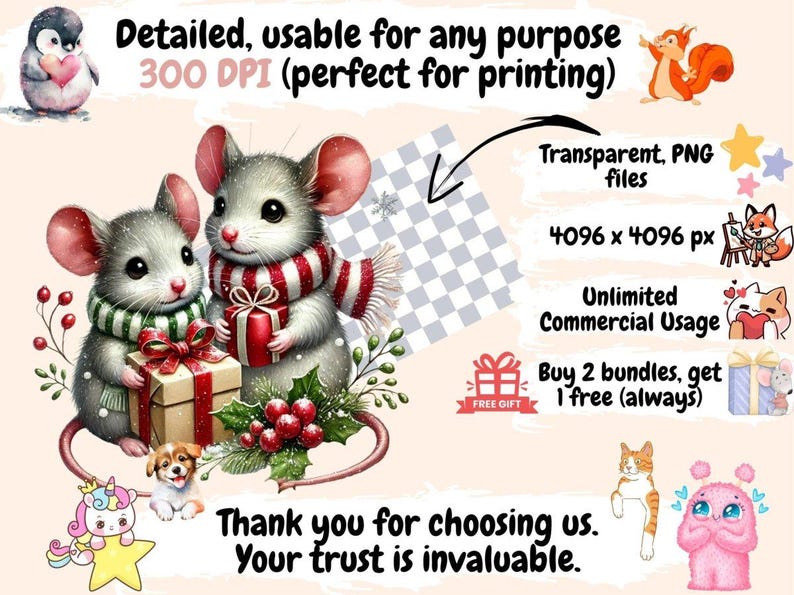 Christmas Mice Clipart Christmas artwork - Wonders Artist