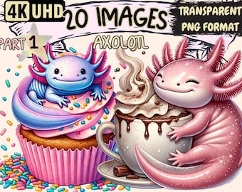 Axolotl Clipart - 20 PNG Cute Axolotl Graphics, Adorable Amphibian Printables, Instant Digital Download, Unlimited Commercial Use for Crafts