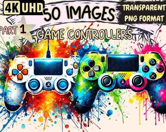 50 Game Controller Clipart – Vibrant Gaming PNG Graphics (Digital Download)