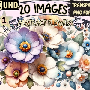 Abstract Flowers Clipart - 20 PNG Modern Floral Graphics, Colorful Flower Printables, Instant Digital Download, Unlimited Commercial Use