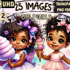 Little Girls (P2) Clipart - 25 PNG Black Skin Girl Graphics, African-American Girls, Instant Digital Download, Unlimited Commercial Use