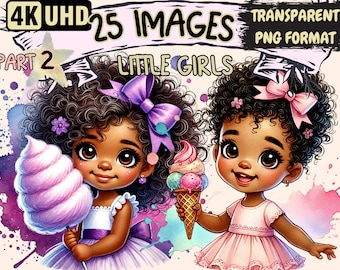 Little Girls (P2) Clipart - 25 PNG Black Skin Girl Graphics, African-American Girls, Instant Digital Download, Unlimited Commercial Use