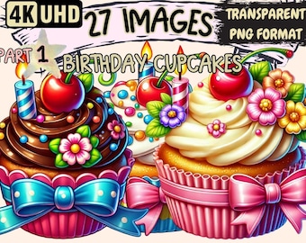 Birthday Cupcakes Clipart – 27 PNG Sweet Treat Illustrations (Digital Download)