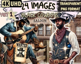 Black Cowboys Clipart – Western Hero PNG Illustrations (Digital Download)