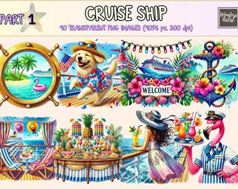 Cruise Ship Clipart – Ocean Travel PNG Graphics (Digital Download)
