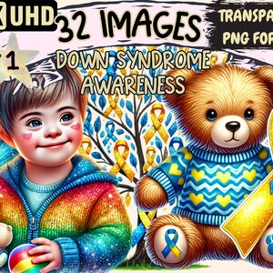 Down Syndrome Awareness Clipart - 32 PNG Children Illustrations, Advocacy Art, Instant Digital Download, Unlimited Commercial Use for Crafts