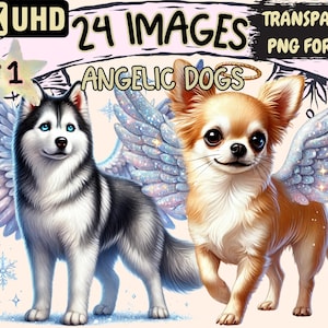 Angelic Dogs Clipart - 24 PNG Heavenly Puppies Illustrations, Whimsical Art, Instant Digital Download, Unlimited Commercial Use for Crafts